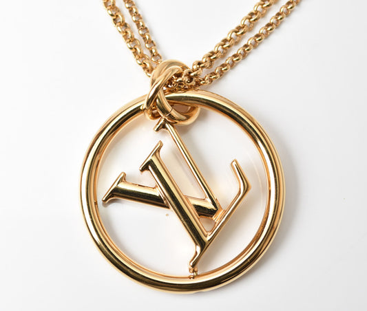 Louis Vuitton Gold Necklace Pendant Double Chain