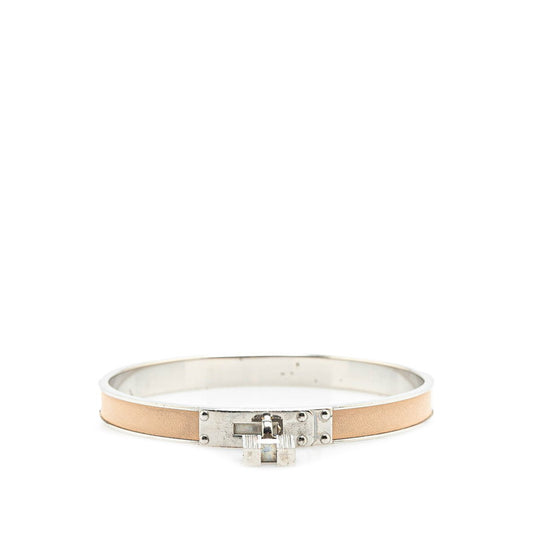 Hermes Kelly H Cadena Motif Bangle Silver Beige