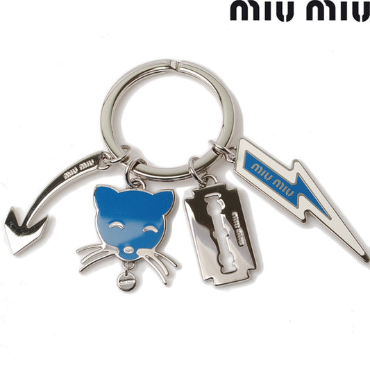 Miu Miu Cat Keyring Keychain 5AP703 Blue Silver