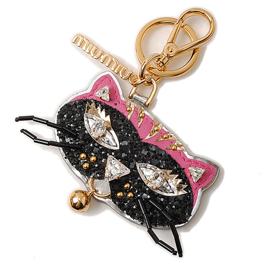 Miu Miu Cat Motif Keyring with Rhinestones