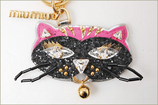 Miu Miu Cat Motif Keyring with Rhinestones