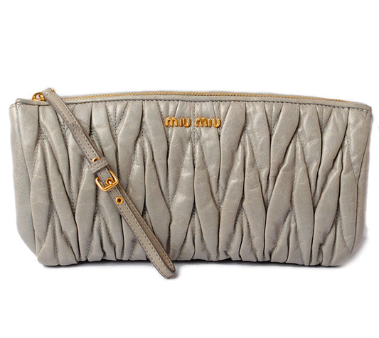 Miu Miu Matelassé Clutch Bag Light Gray