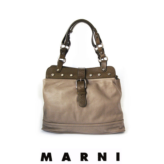 Marni Soft Leather Shoulder Bag Khaki