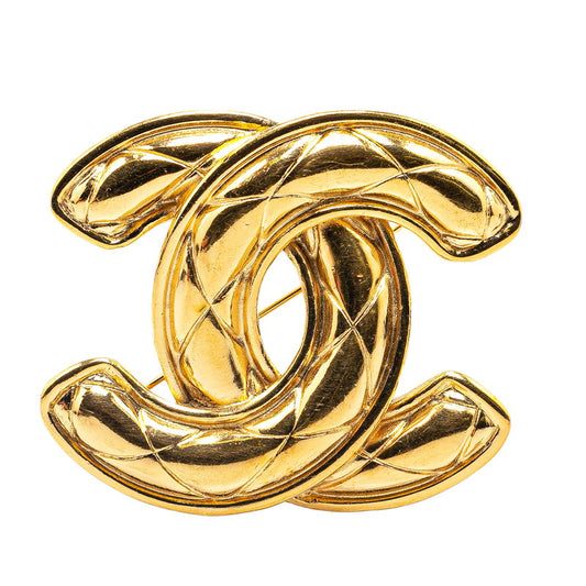 Chanel Vintage Matelasse Coco Mark Brooch Gold