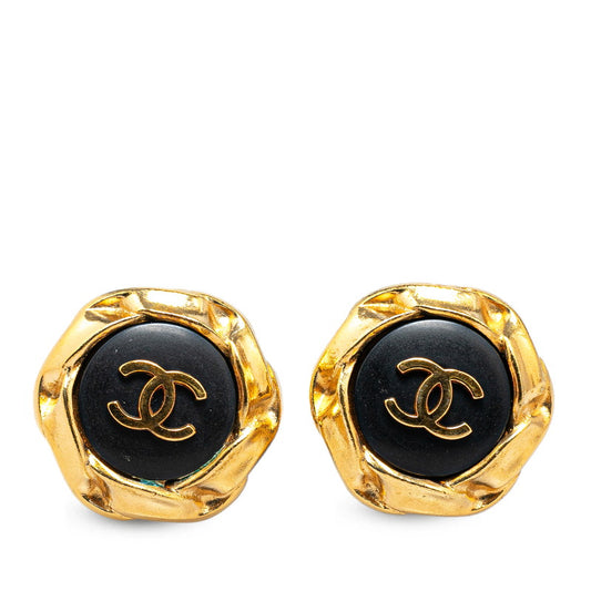 Chanel Vintage Coco Mark Earrings Gold Black