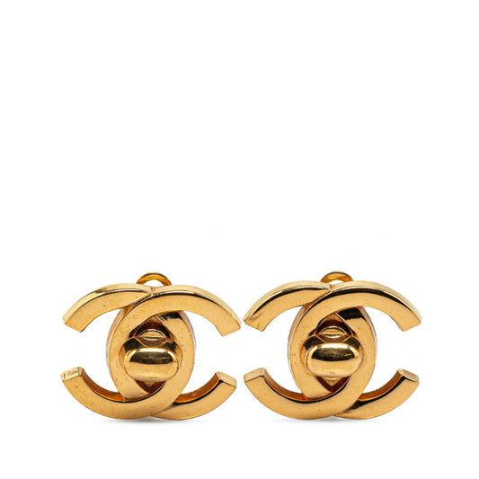 Chanel Coco Mark Turnlock Earrings Gold