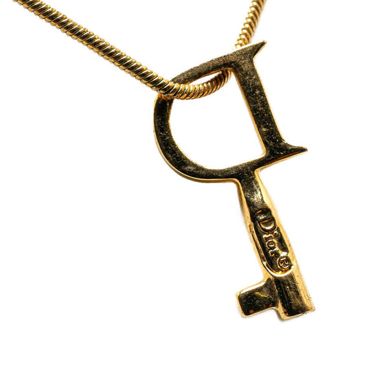 Dior D Logo Key Motif Rhinestone Necklace Gold