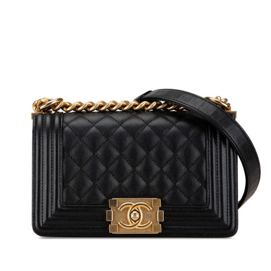 Chanel Boy Caviar Chain Shoulder Bag Black