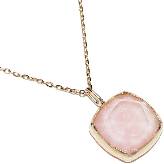 K18YG Pink Opal Quartz Pendant Necklace