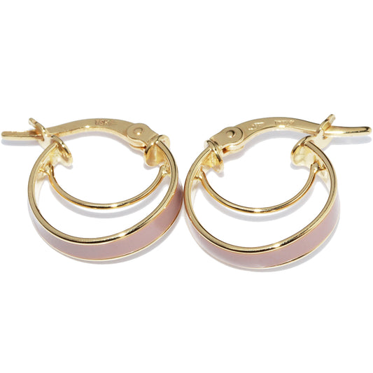 K18YG Enamel Pink Beige Hoop Earrings