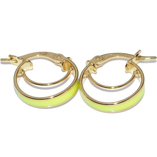 K18YG Lime Green Enamel Hoop Earrings