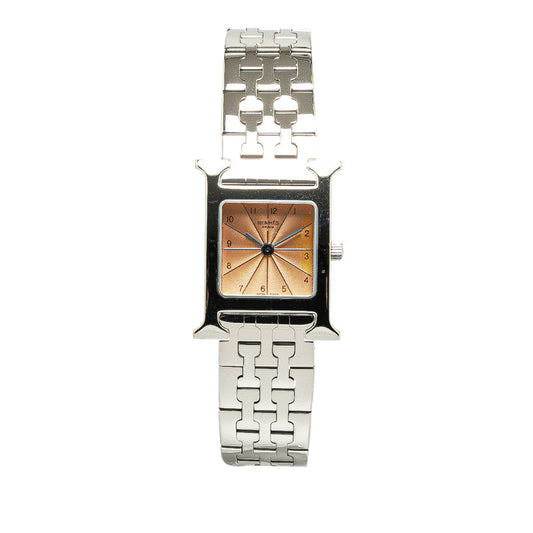 Hermes H Watch Quartz Pink Dial Stainless Steel