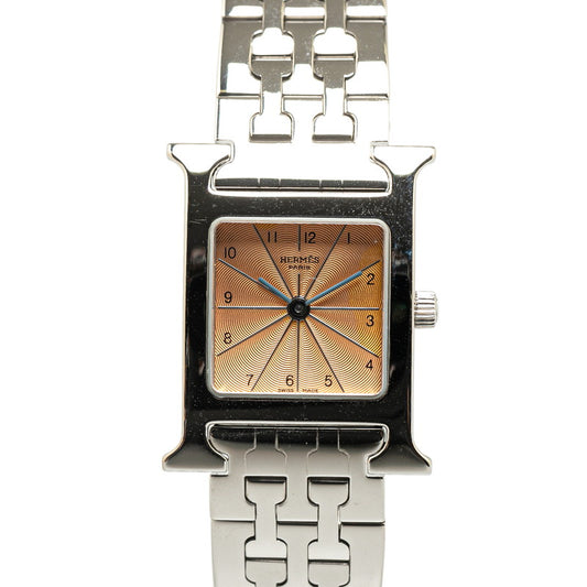 Hermes H Watch Quartz Pink Dial Stainless Steel