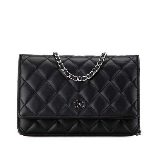 Chanel Matelasse Chain Wallet Shoulder Bag Black