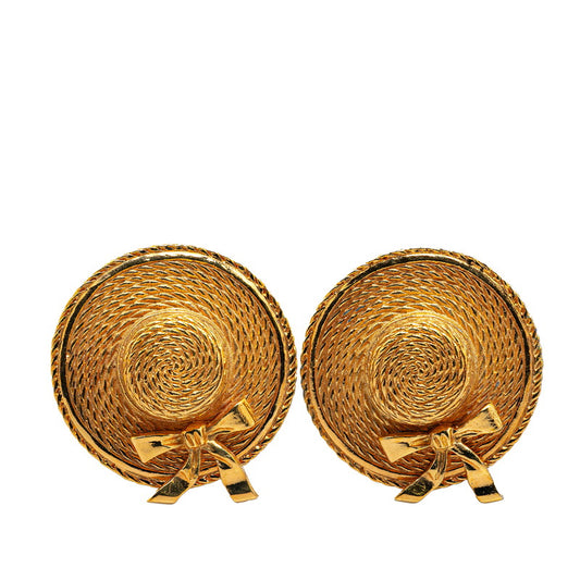 Chanel Gold Plated Ribbon Motif Earrings