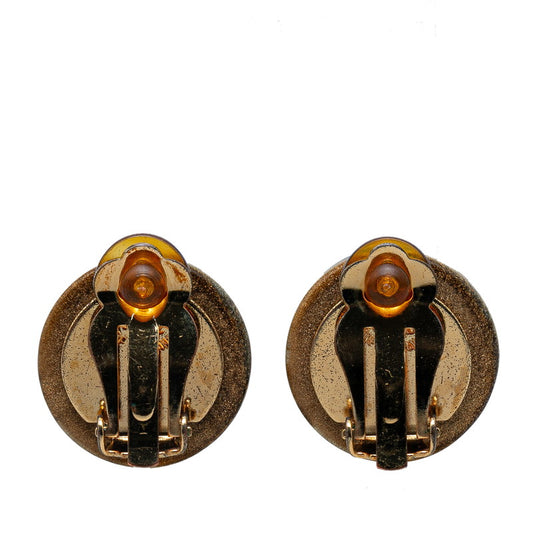 Chanel Clover Motif Earrings Brown Plastic