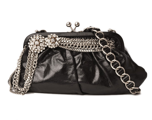 Rada Leather Clutch Bag with Rhinestones