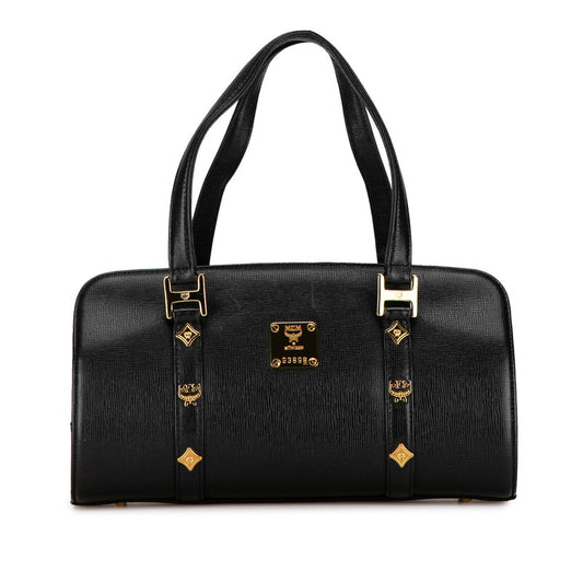 MCM Leather Studded Handbag Black Gold