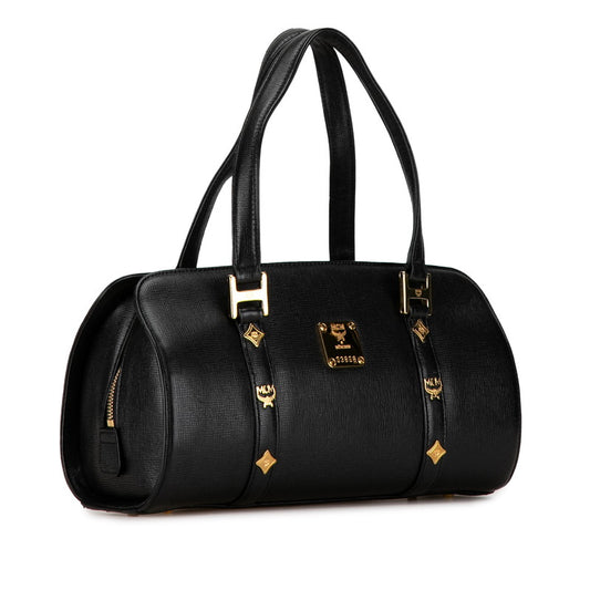 MCM Leather Studded Handbag Black Gold