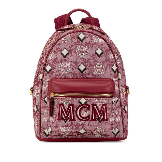 MCM Stark Vintage Jacquard Backpack Red