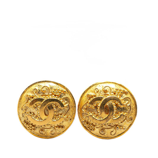 Chanel Vintage Coco Mark Round Earrings Gold