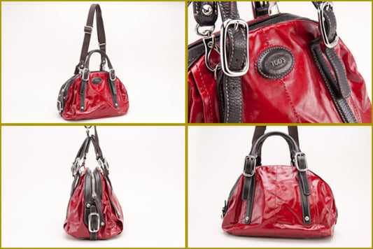 Tod's Patent Leather 2WAY Handbag Red