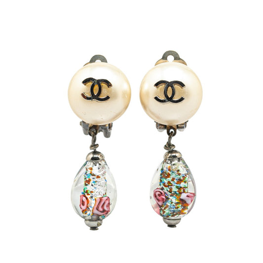 Chanel Coco Mark Faux Pearl Drop Earrings