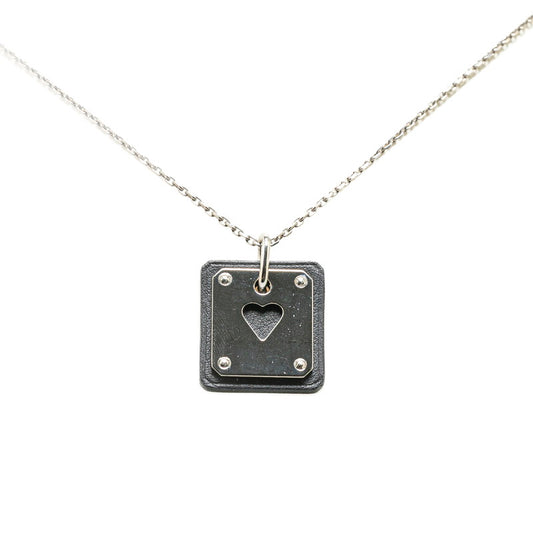 Hermes As de Cour Necklace Silver Black Metal Leather