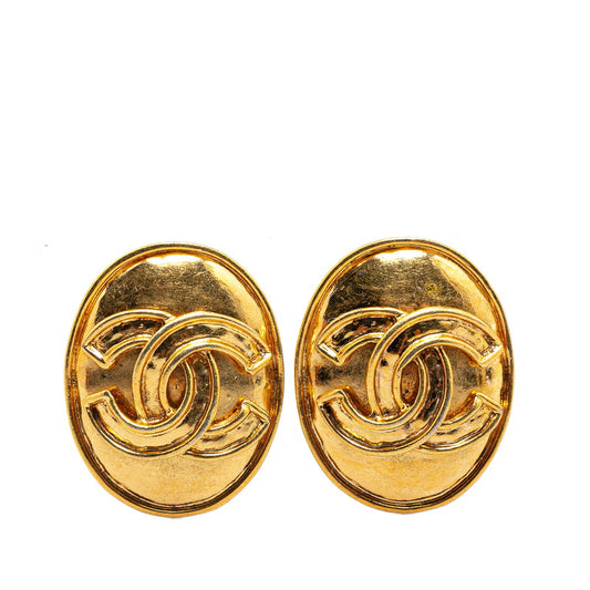 Chanel Vintage Coco Mark Round Earrings Gold