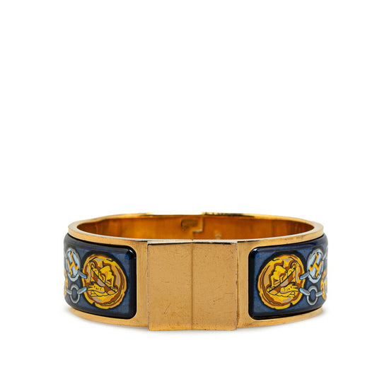 Hermes Enamel GM Cloisonne Bangle Gold Navy