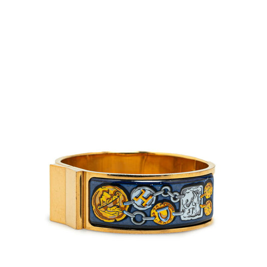 Hermes Enamel GM Cloisonne Bangle Gold Navy