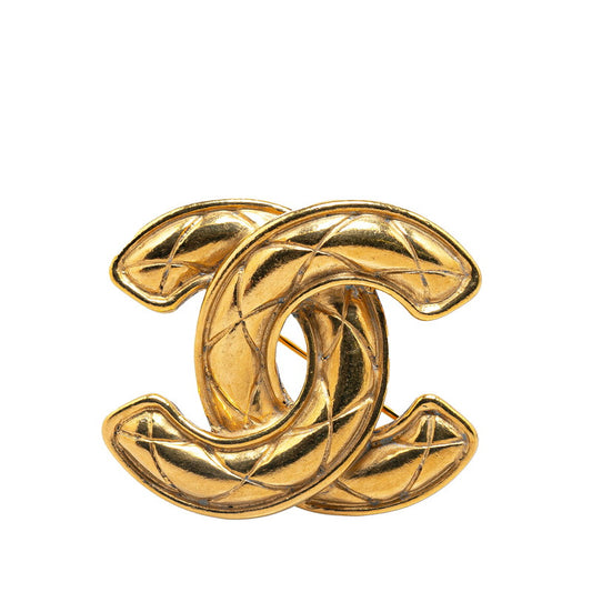 Chanel Vintage Coco Mark Matelasse Brooch Gold