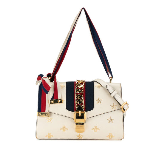 Gucci Sylvie Small Bee & Star Leather Handbag