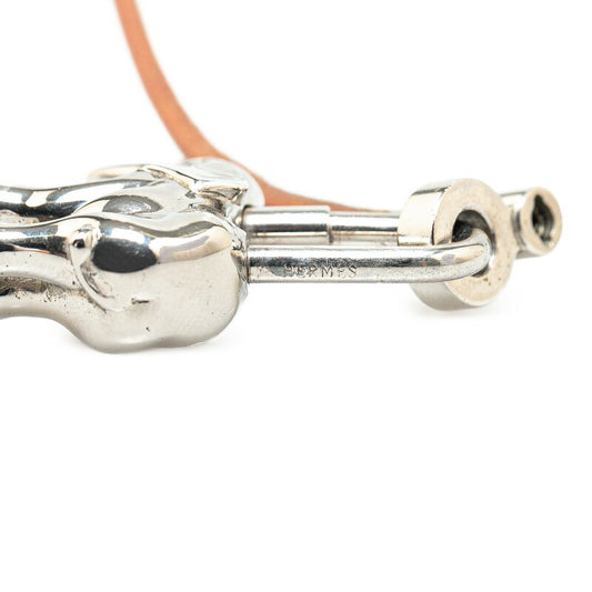 Hermes Elephant Cadena Necklace Silver Brown Metal Leather