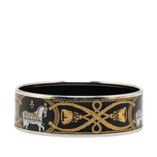 Hermes Enamel Bangle GM Silver Black Gold