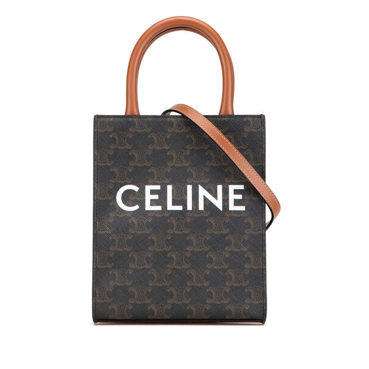 Celine Triomphe Vertical Cabas Mini Handbag Brown PVC Leather