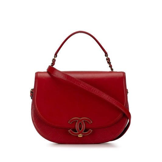 Chanel Leather Coco Mark 2WAY Handbag Red