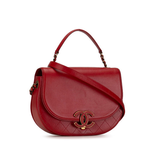 Chanel Leather Coco Mark 2WAY Handbag Red