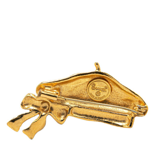 Chanel Ribbon Beret Brooch Gold Plated