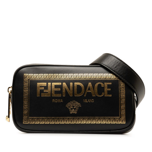 Fendi Fendace Leather Shoulder Bag Black