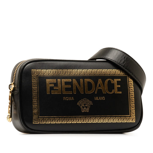 Fendi Fendace Leather Shoulder Bag Black