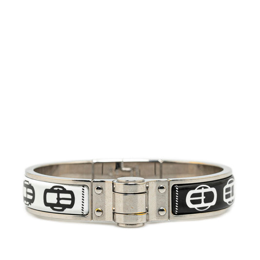 Hermes Metal Hinge Bangle Silver Black White