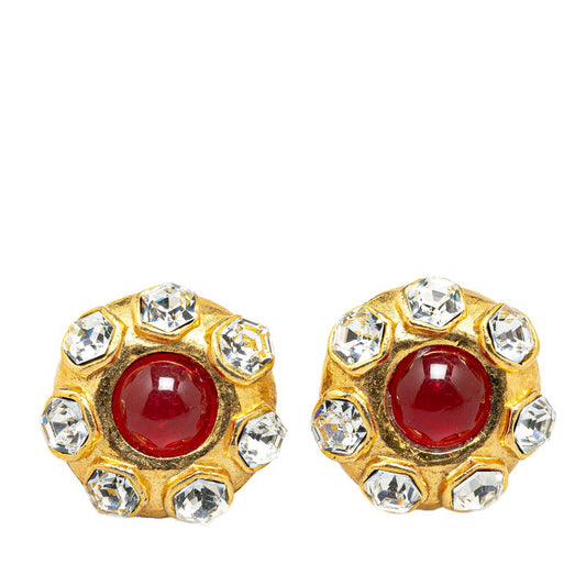 Chanel Gripoix Bijou Clip Earrings Gold Red