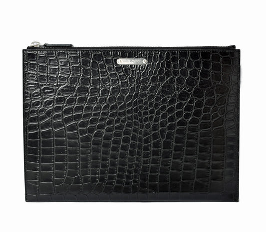 Saint Laurent Crocodile Embossed Leather iPad Clutch