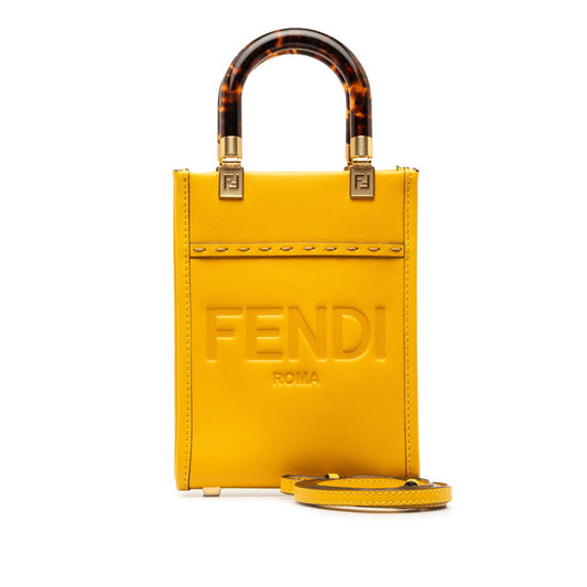 Fendi Sunshine Small Logo Leather Handbag 2WAY