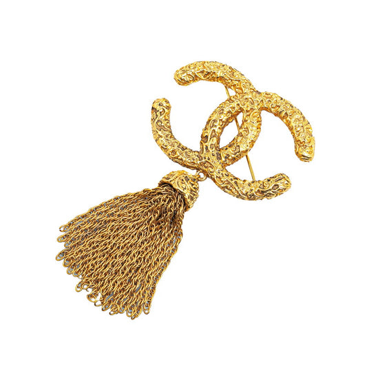 Chanel Vintage Coco Mark Tassel Brooch Gold