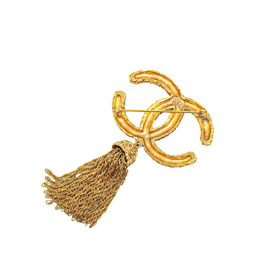 Chanel Vintage Coco Mark Tassel Brooch Gold