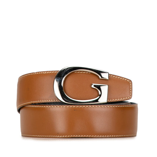 Gucci Leather G Buckle Belt Brown Silver