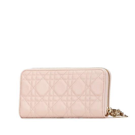 Dior Cannage Leather Zip Wallet Pink