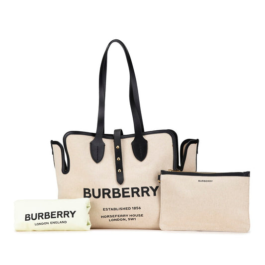 Burberry Logo Canvas Leather Tote Bag